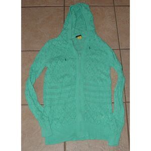 CABELA'S Green Sz Small Full Zip Open Weave Lightweight Cotton Hooded Sweater